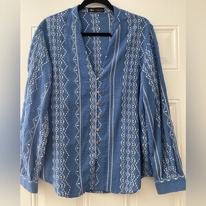 Zara Top Blouse Blue Medium